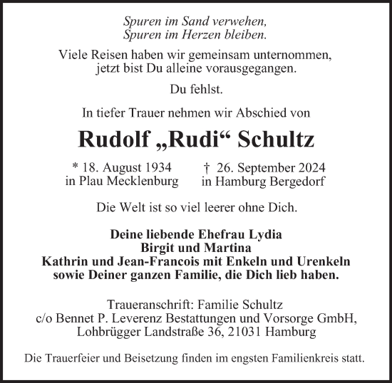 Traueranzeige von Rudolf Schultz von Bergedorfer Zeitung