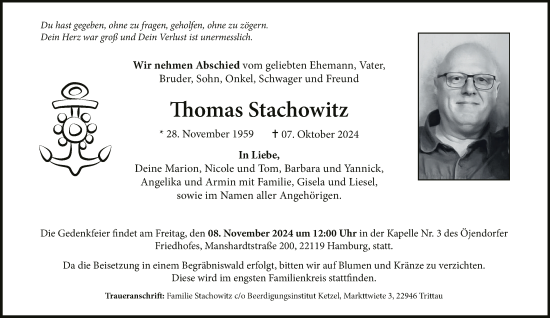 Traueranzeige von Thomas Stachowitz 