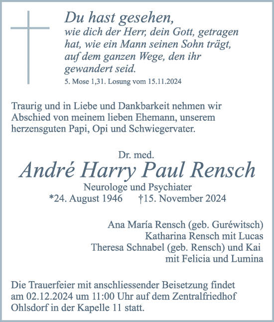 Traueranzeige von Andre Rensch von Hamburger Abendblatt