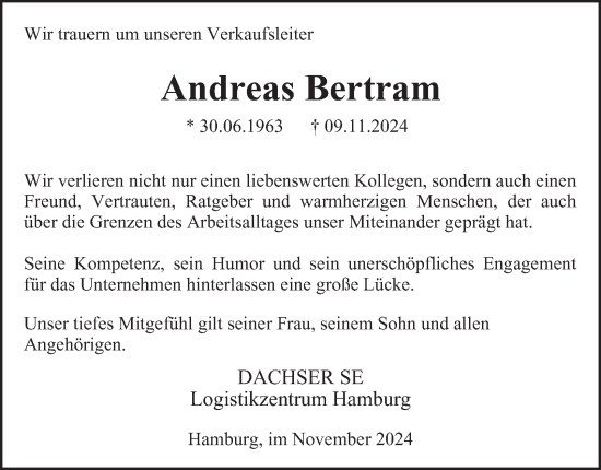 Traueranzeige von Andreas Bertram von Hamburger Abendblatt