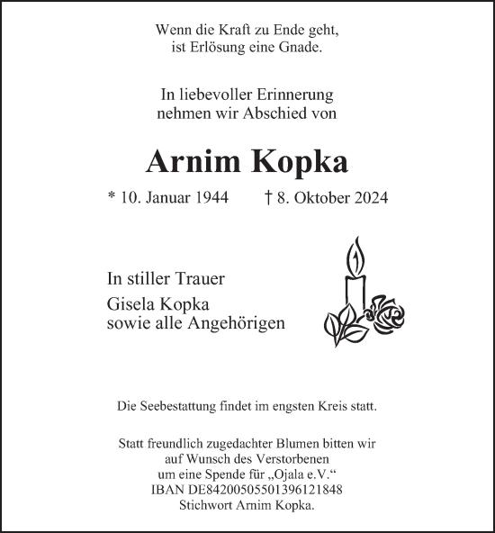 Traueranzeige von Arnim Kopka von Hamburger Abendblatt