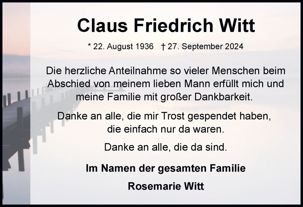  Traueranzeige für Claus Friedrich Witt vom 02.11.2024 aus Hamburger Abendblatt
