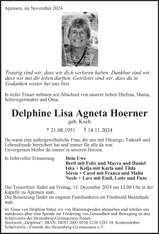 Traueranzeige von Delphine Hoerner von Hamburger Abendblatt