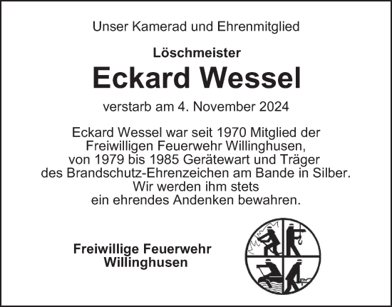 Traueranzeige von Eckard Wessel 