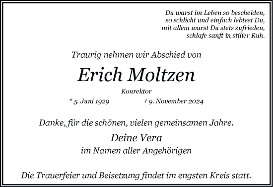 Traueranzeige von Erich Moltzen von Hamburger Abendblatt