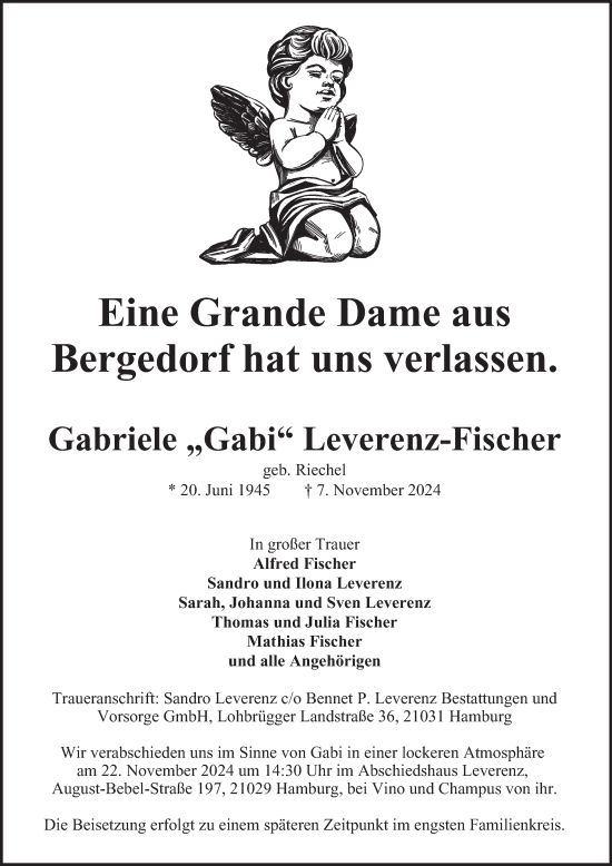 Traueranzeige von Gabriele Leverenz-Fischer von Bergedorfer Zeitung