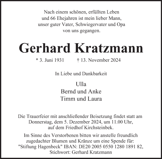 Traueranzeige von Gerhard Kratzmann 