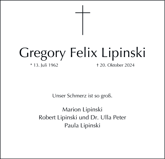 Traueranzeige von Gregory Felix Lipinski von Hamburger Abendblatt