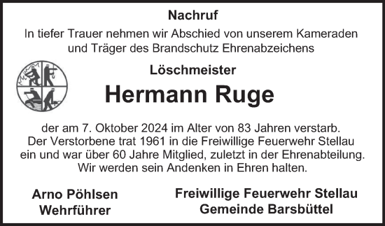 Traueranzeige von Hermann Ruge 