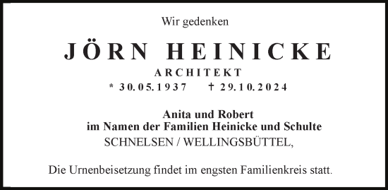 Traueranzeige von Jörn Heinicke von Hamburger Abendblatt