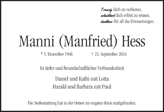 Traueranzeige von Manfried Hess 