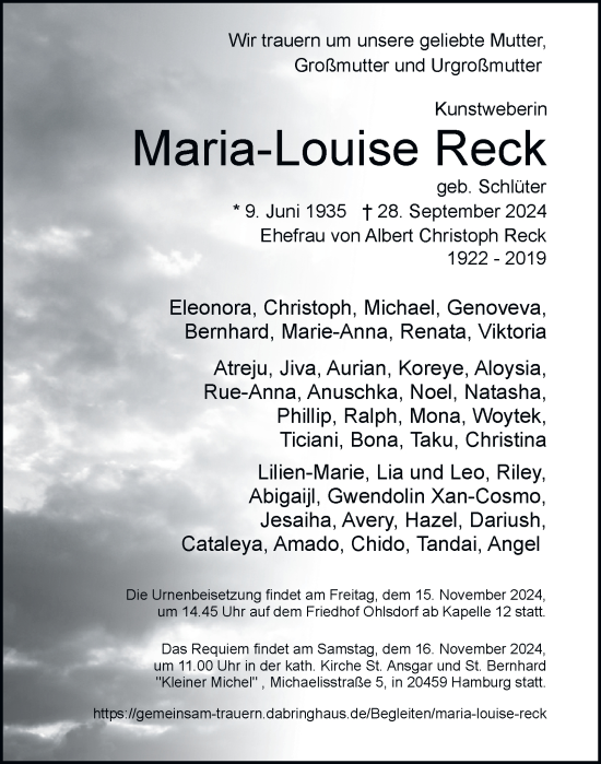 Traueranzeige von Maria-Louise Reck von Hamburger Abendblatt