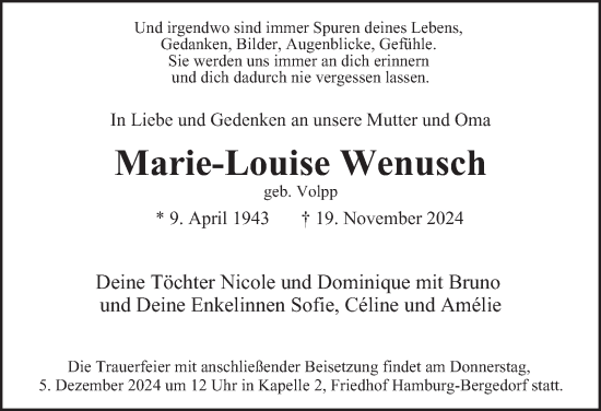 Traueranzeige von Marie-Louise Wenusch 