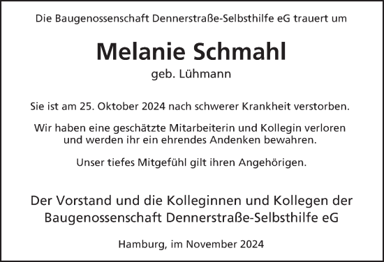 Traueranzeige von Melanie Schmahl von Hamburger Abendblatt