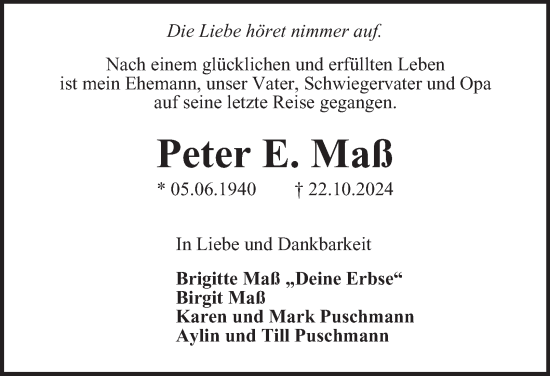 Traueranzeige von Peter Maß von Hamburger Abendblatt