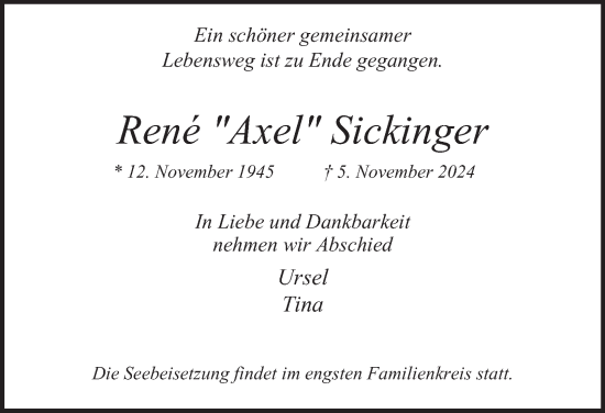 Traueranzeige von Rene Sickinger von Hamburger Abendblatt