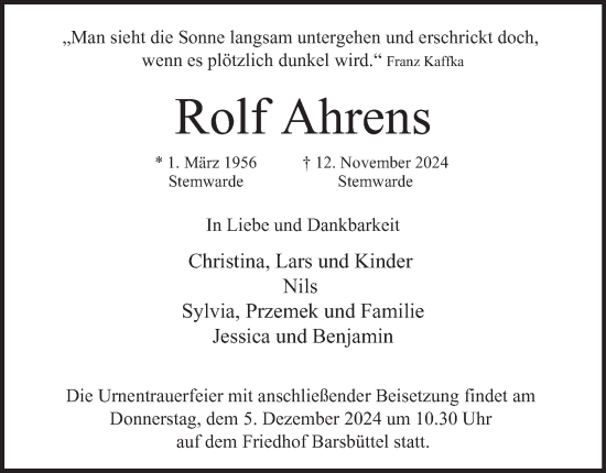 Traueranzeige von Rolf Ahrens 