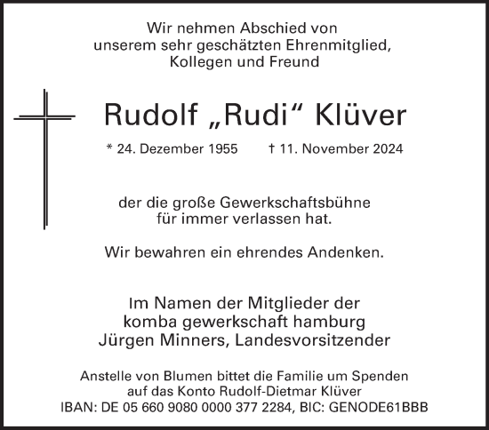 Traueranzeige von Rudolf  Klüver von Hamburger Abendblatt