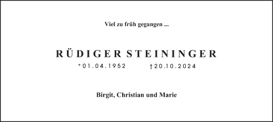 Traueranzeige von Rüdiger Steininger von Hamburger Abendblatt