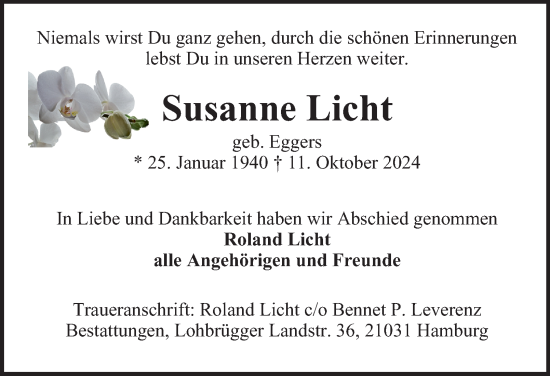 Traueranzeige von Susanne Licht 