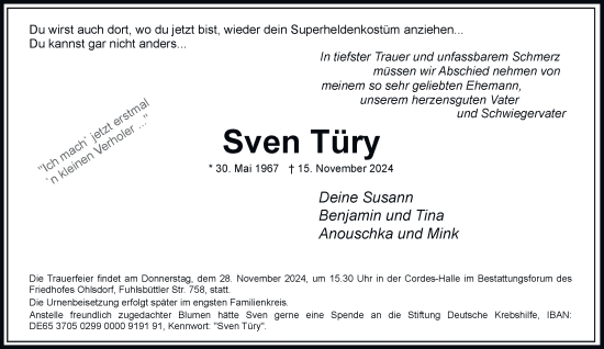 Traueranzeige von Sven Türy von Hamburger Abendblatt