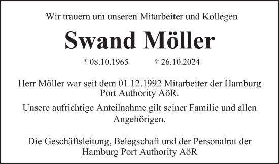 Traueranzeige von Swand Möller von Hamburger Abendblatt