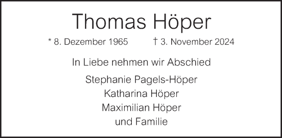 Traueranzeige von Thomas Höper von Hamburger Abendblatt