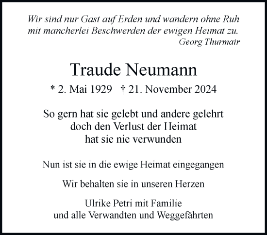 Traueranzeige von Traude Neumann von Hamburger Abendblatt