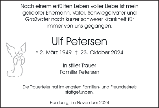 Traueranzeige von Ulf Petersen von Hamburger Abendblatt