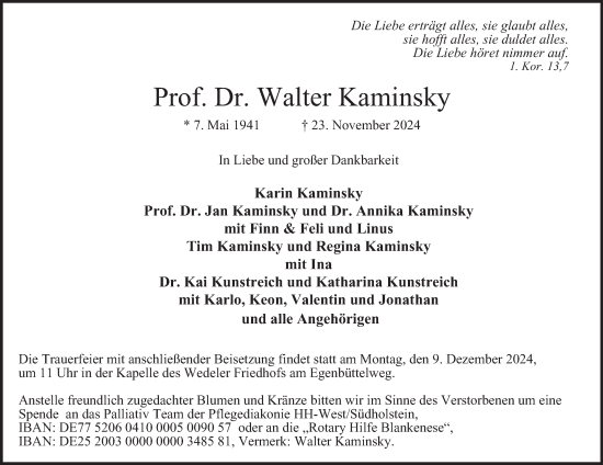 Traueranzeige von Walter Kaminsky 