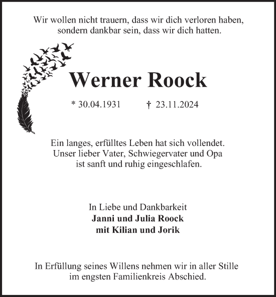 Traueranzeige von Werner Roock von Bergedorfer Zeitung