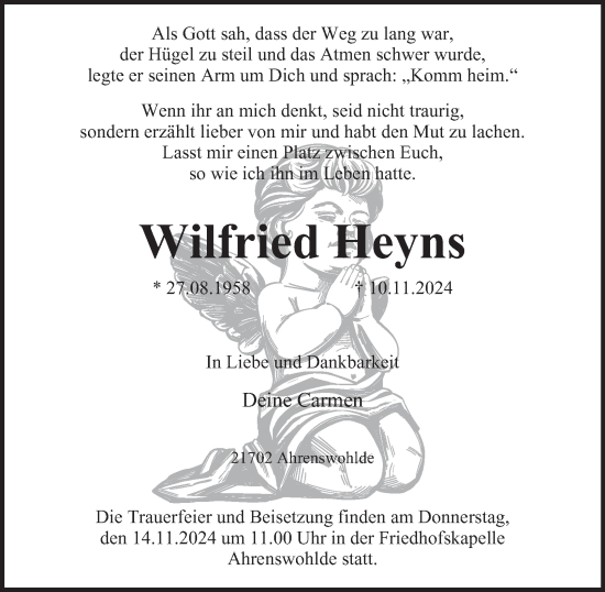 Traueranzeige von Wilfried Heyns von Hamburger Abendblatt