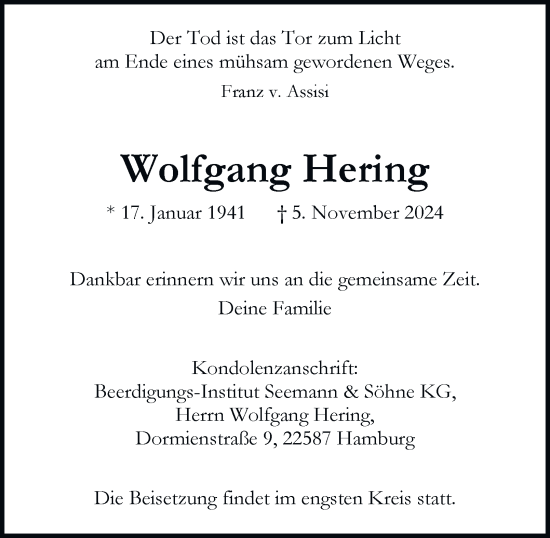 Traueranzeige von Wolfgang Hering von Hamburger Abendblatt