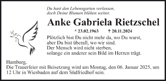 Traueranzeige von Anke Gabriela Rietzschel von Hamburger Abendblatt