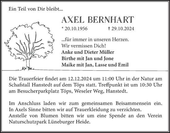 Traueranzeige von Axel Bernhart von Hamburger Abendblatt