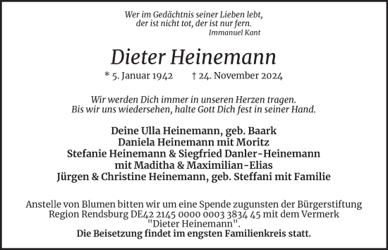 Traueranzeige von Dieter Heinemann von Hamburger Abendblatt