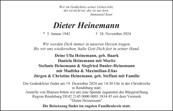 Traueranzeige von Dieter Heinemann von Hamburger Abendblatt