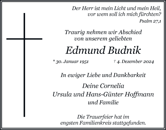 Traueranzeige von Edmund Budnik 