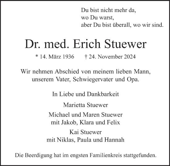 Traueranzeige von Erich Stuewer von Hamburger Abendblatt