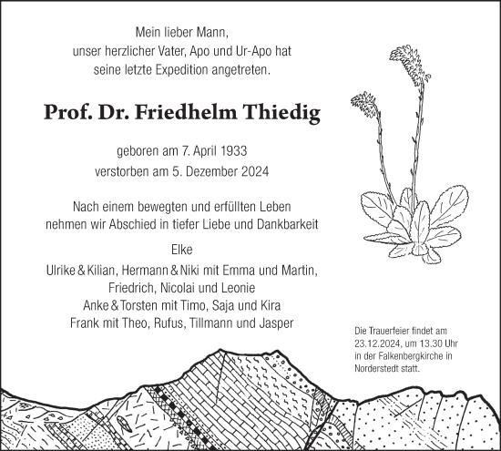 Traueranzeige von Friedhelm Thiedig von Hamburger Abendblatt