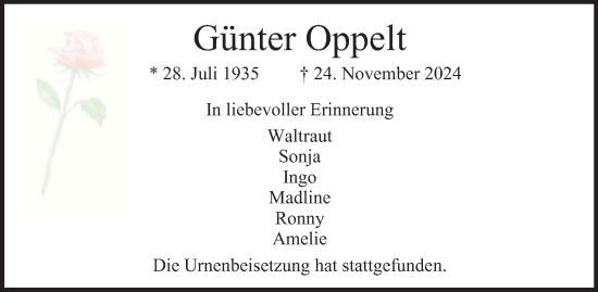 Traueranzeige von Günter Oppelt 