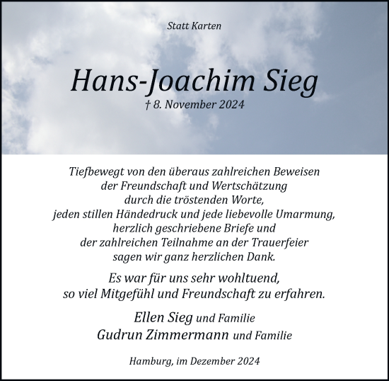 Traueranzeige von Hans-Joachim Sieg von Hamburger Abendblatt