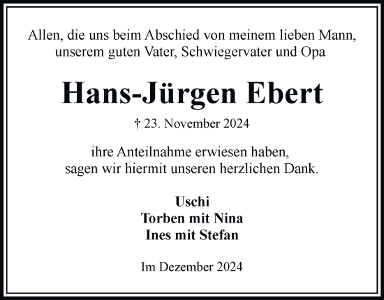 Traueranzeige von Hans-Jürgen Ebert von Bergedorfer Zeitung