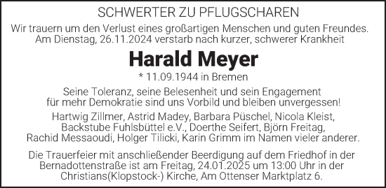 Traueranzeige von Harald Meyer 