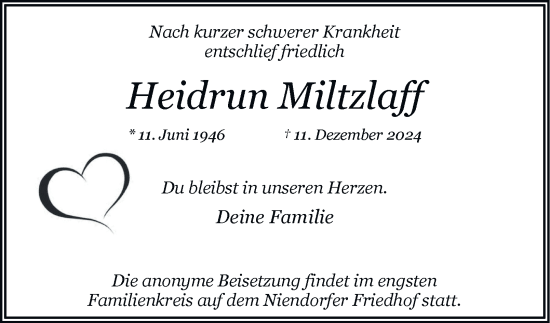 Traueranzeige von Heidrun Miltzlaff von Hamburger Abendblatt