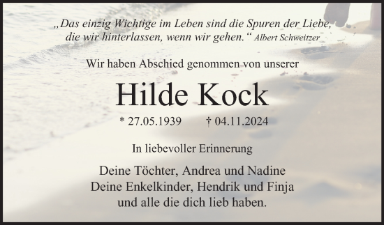 Traueranzeige von Hilde Kock 