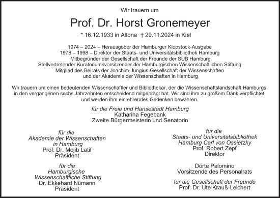 Traueranzeige von Horst Gronemeyer von Hamburger Abendblatt