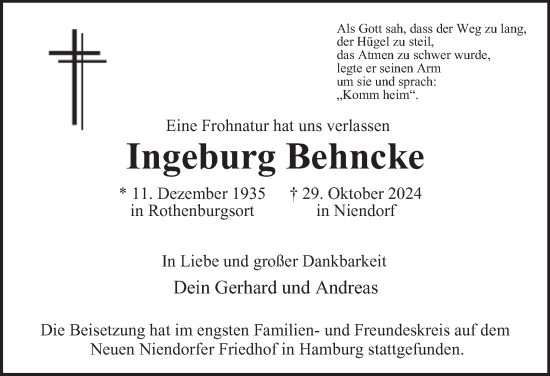 Traueranzeige von Ingeburg Behncke 