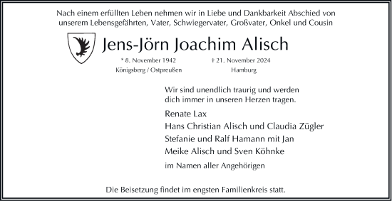 Traueranzeige von Jens-Jörn Joachim Alisch von Hamburger Abendblatt