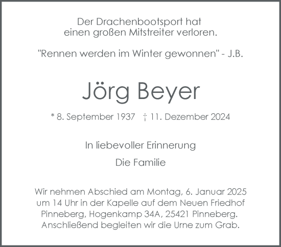 Traueranzeige von Jörg Beyer von Hamburger Abendblatt